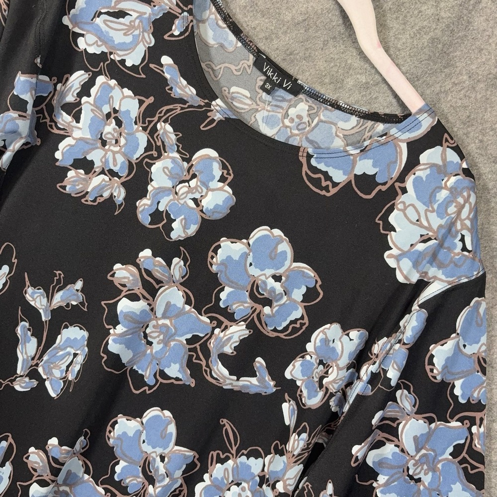 Vikki Vi Tunic Blouse Womens 3X Black Floral Slinky Stretch NWT